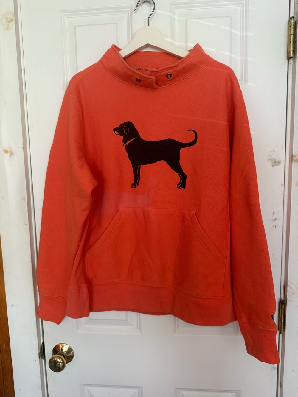 The Black Dog Men's Coral Orange Pullover with Black Dog Graphic